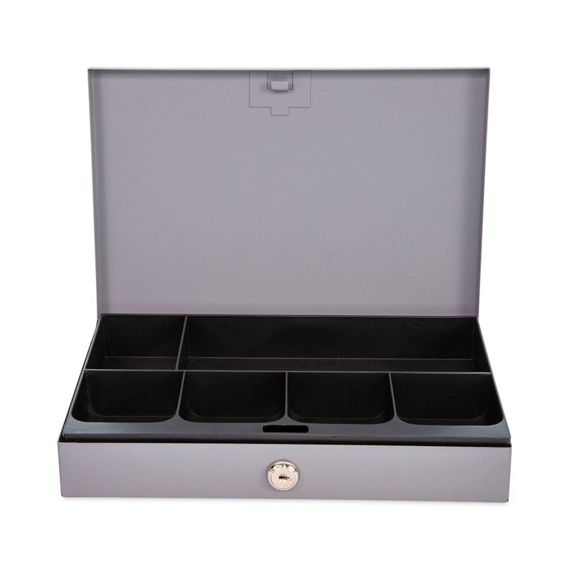 CONTROLTEK Heavy Duty Low Profile Cash Box, 6 Compartments, 11.5 x 8.2 x 2.2, Gray