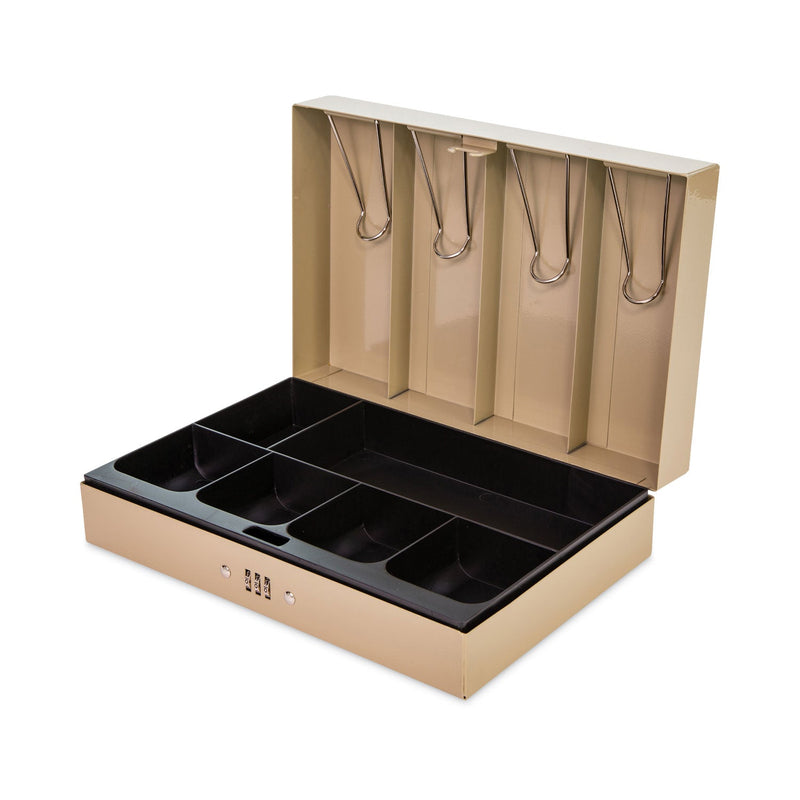 CONTROLTEK Heavy Duty Lay Flat Cash Box, 6 Compartments, 11.6 x 7.9 x 3.7, Sand