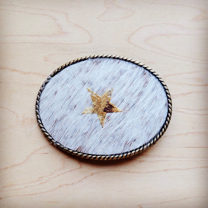 **Rope Edge Hair-on-Hide Branded Leather Belt Buckle-Star 907g