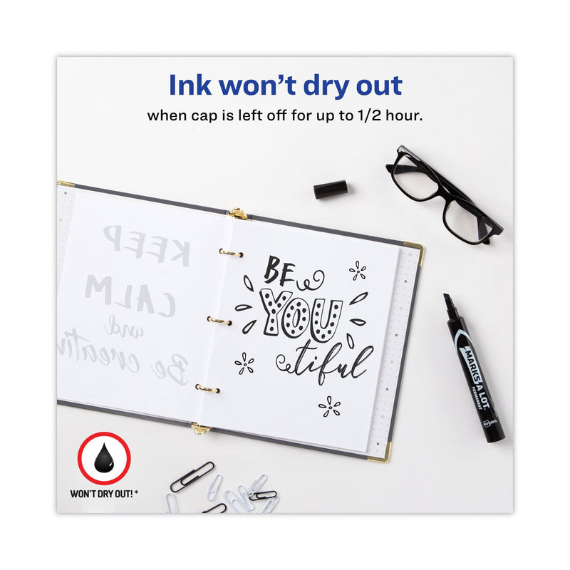 Avery MARKS A LOT Large Desk-Style Permanent Marker, Broad Chisel Tip, Black, Dozen (8888)