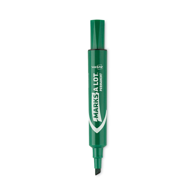 Avery MARKS A LOT Regular Desk-Style Permanent Marker, Broad Chisel Tip, Green, Dozen (7885)
