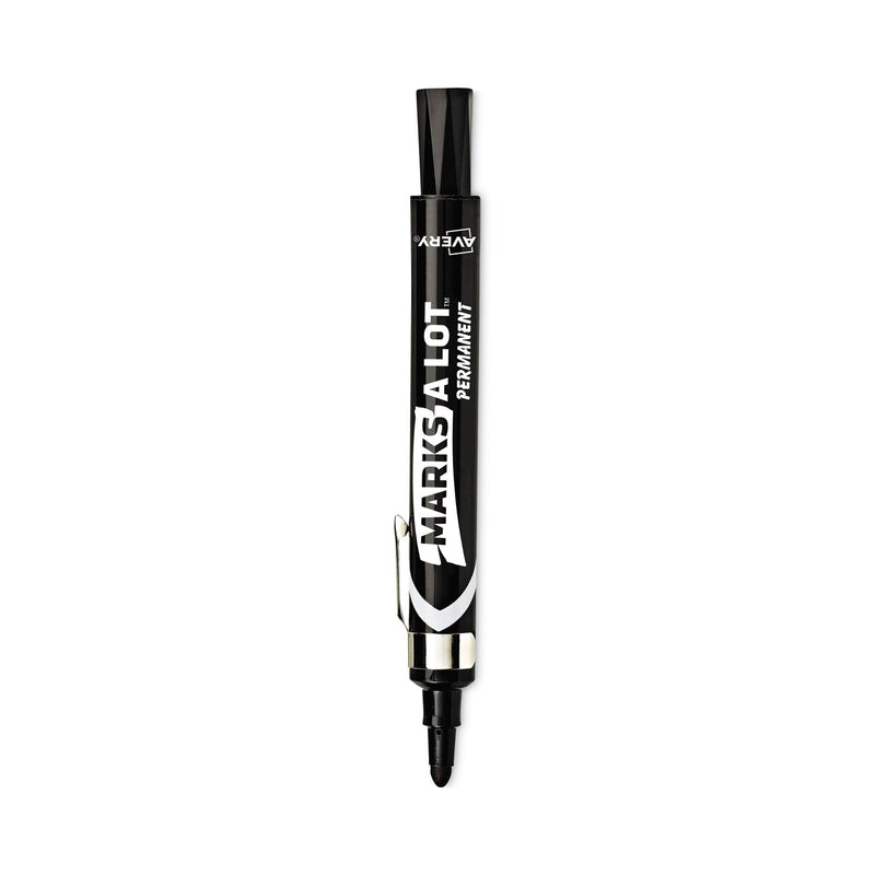 Avery MARKS A LOT Large Desk-Style Permanent Marker with Metal Pocket Clip, Broad Bullet Tip, Black, Dozen (24878)