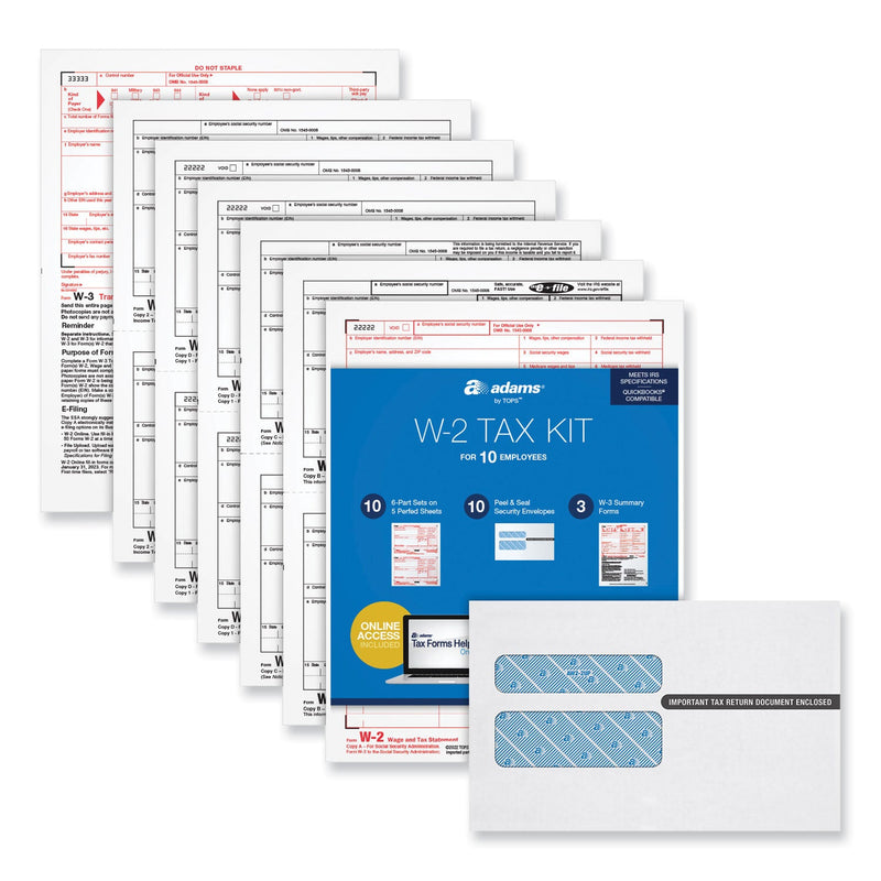 Adams Six-Part W-2 Online Tax Kit, Six-Part Carbonless, 5.5 x 8, 10/Pack