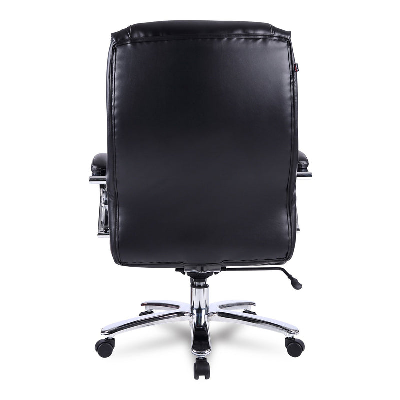 Alera Maxxis Series Big/Tall Bonded Leather Chair, Supports 500 lb, 21.42" to 25" Seat Height, Black Seat/Back, Chrome Base