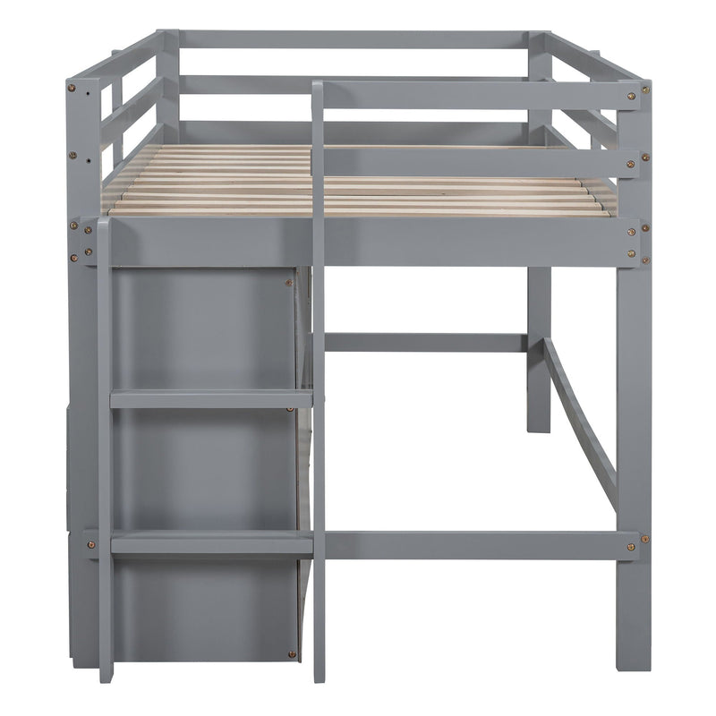 Loft Bed With 4 Drawers, Underneath Cabinet And Shelves