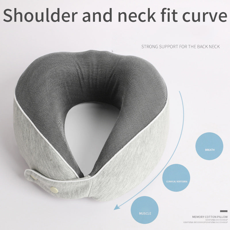 U-Shaped Memory Cotton Travel Pillow with Storage