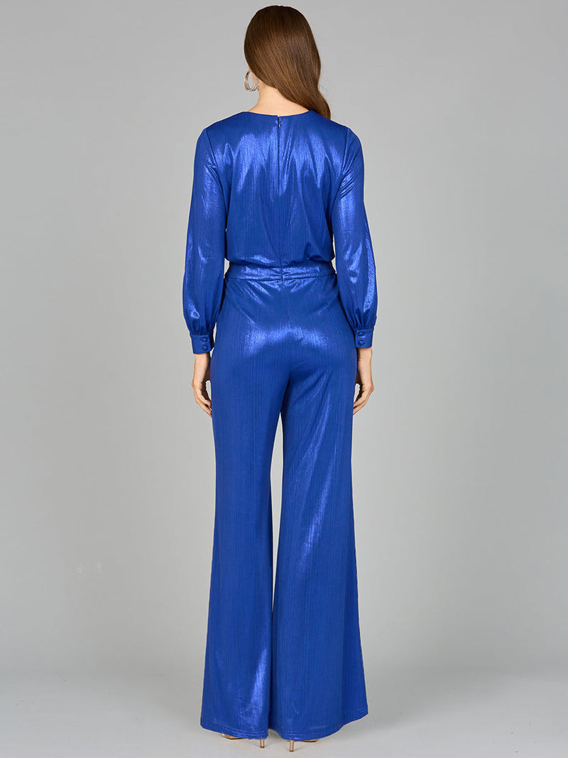 Metallic Shimmer Jumpsuit with Pockets - OUTLET
