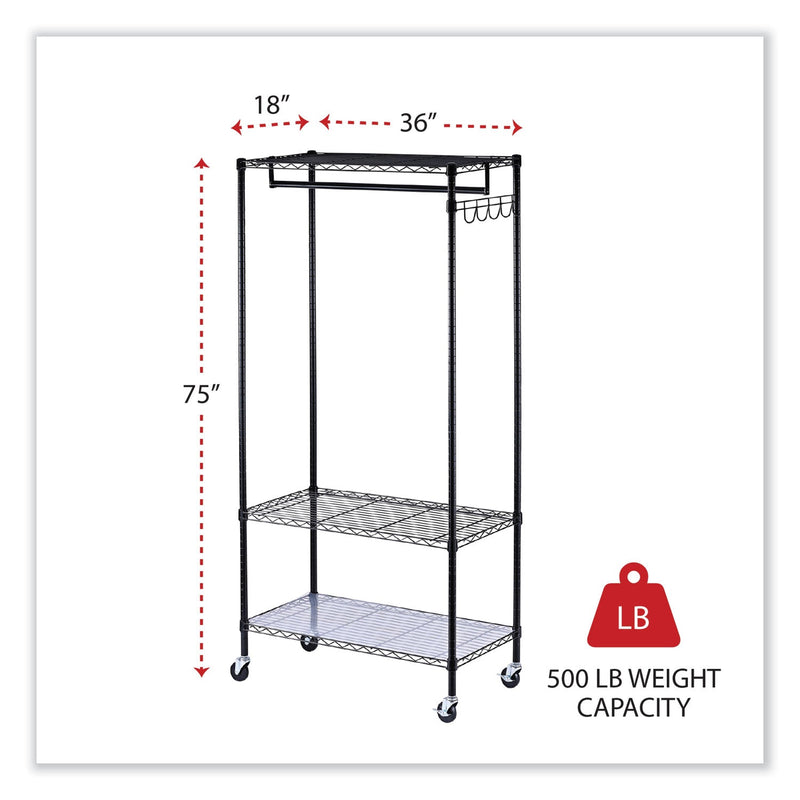 Alera Wire Shelving Garment Rack, 30 Garments, 36w x 18d x 75h, Black