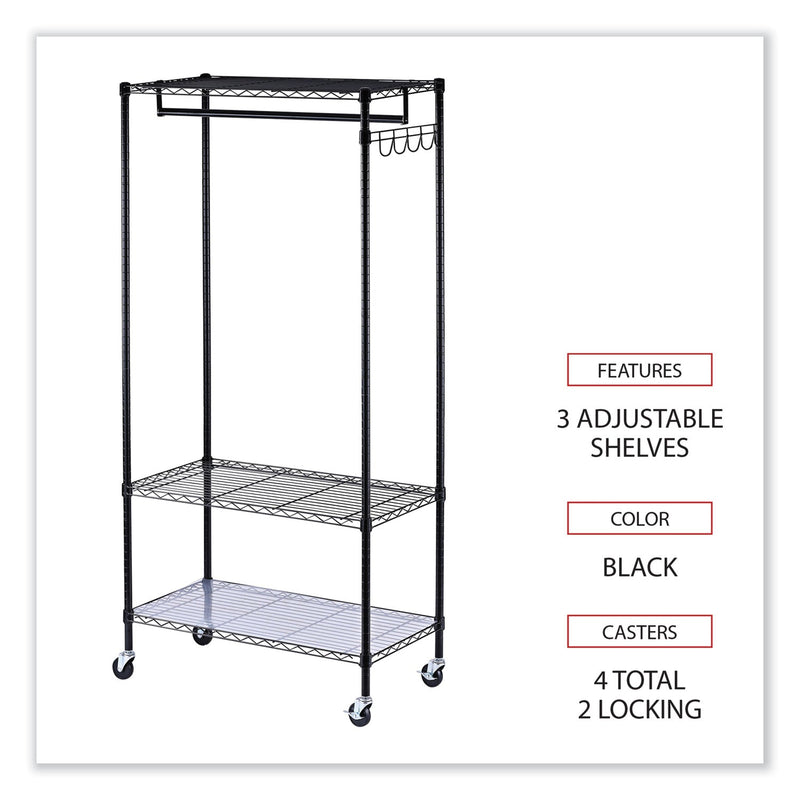 Alera Wire Shelving Garment Rack, 30 Garments, 36w x 18d x 75h, Black