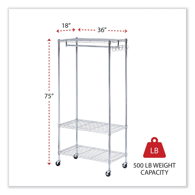 Alera Wire Shelving Garment Rack, 30 Garments, 36w x 18d x 75h, Silver