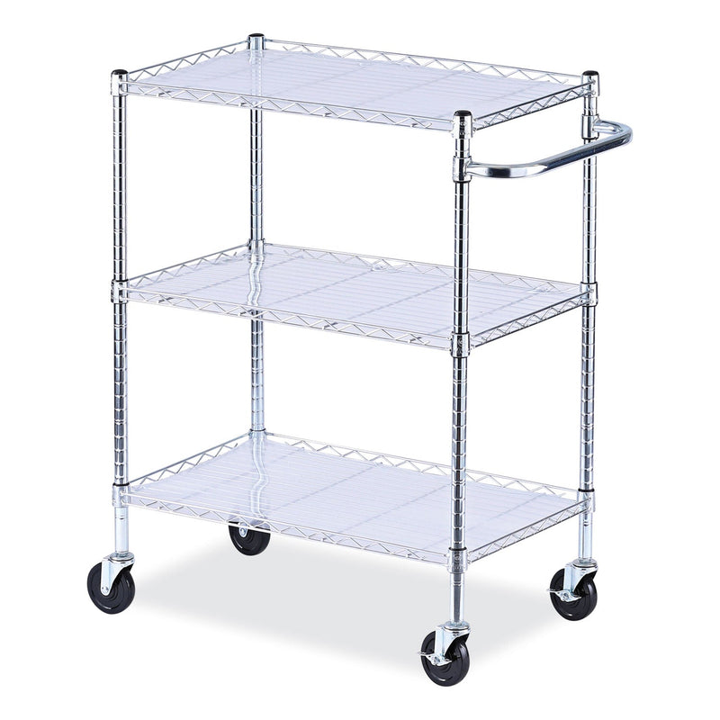 Alera Three-Shelf Wire Cart with Liners, Metal, 3 Shelves, 600 lb Capacity, 34.5" x 18" x 40", Silver
