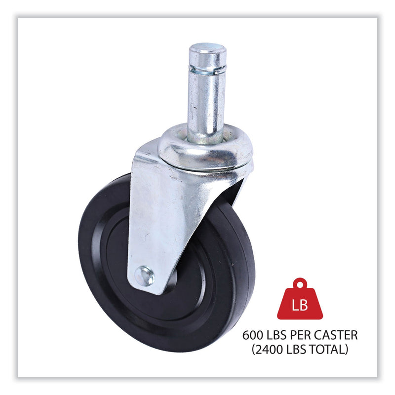 Alera Optional Casters for Wire Shelving, Hooded Design with Integrated Bumpers, Grip Ring Stem, 5" Wheel, Black, 4/Set (2 Locking)