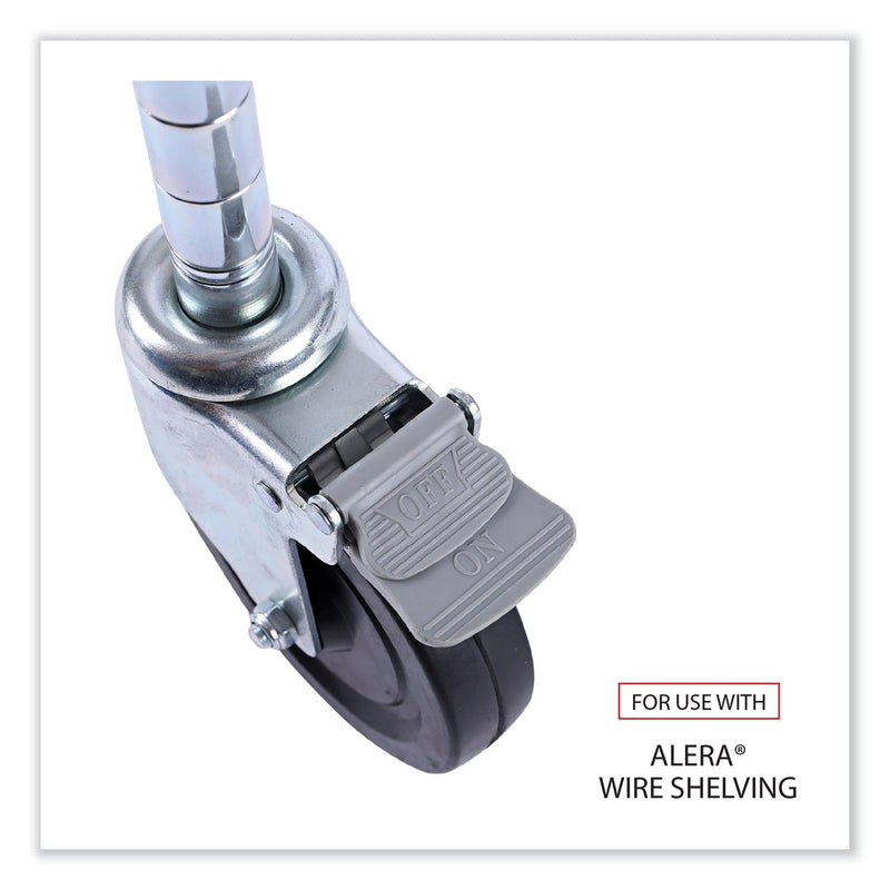 Alera Optional Casters for Wire Shelving, Hooded Design with Integrated Bumpers, Grip Ring Stem, 5" Wheel, Black, 4/Set (2 Locking)