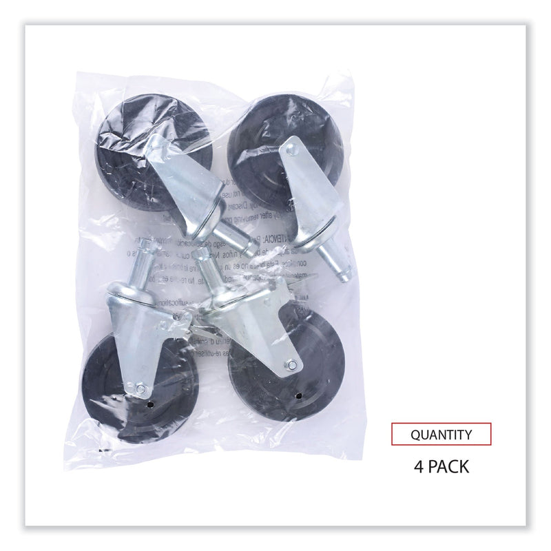 Alera Optional Casters for Wire Shelving, Hooded Design with Integrated Bumpers, Grip Ring Stem, 5" Wheel, Black, 4/Set (2 Locking)