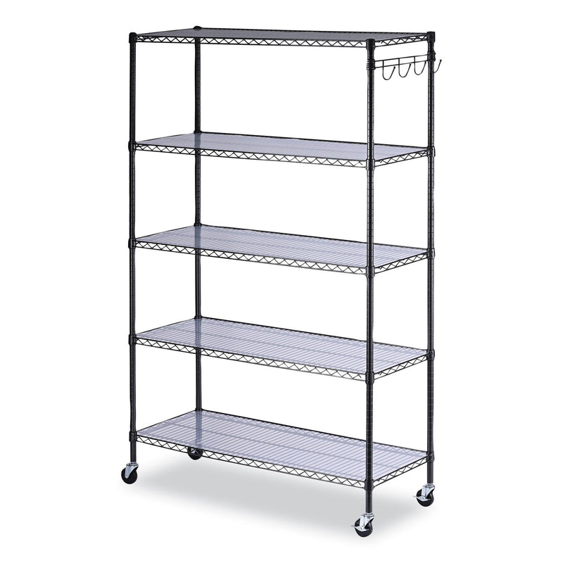 Alera 5-Shelf Wire Shelving Kit with Casters and Shelf Liners, 48w x 18d x 72h, Black Anthracite