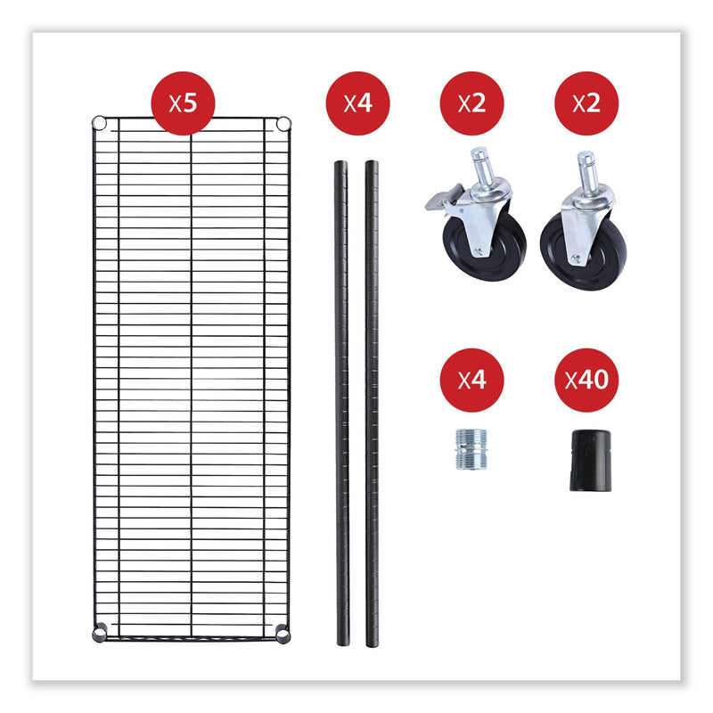 Alera 5-Shelf Wire Shelving Kit with Casters and Shelf Liners, 48w x 18d x 72h, Black Anthracite