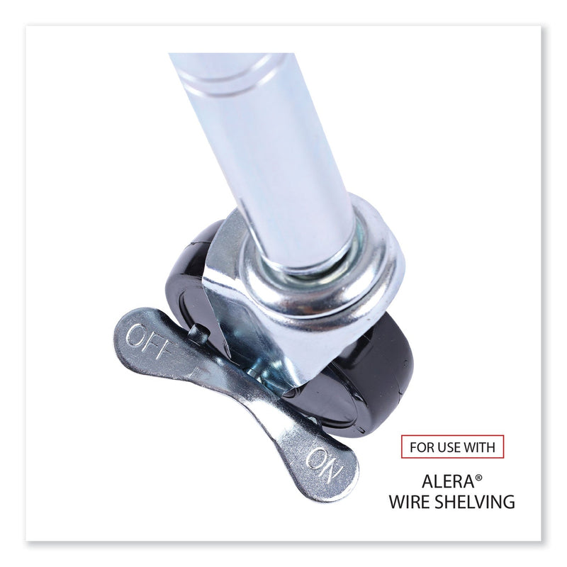 Alera Optional Casters for Wire Shelving, Grip Ring Stem, 3" Wheel, Black, 4/Set (2 Locking)