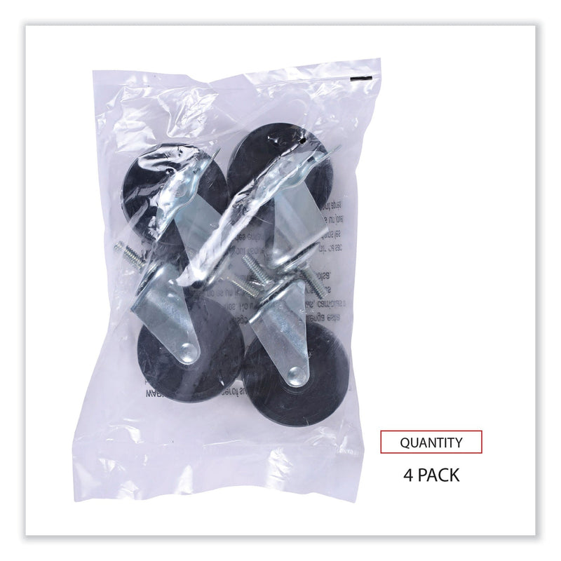 Alera Optional Casters for Wire Shelving, Grip Ring Stem, 3" Wheel, Black, 4/Set (2 Locking)