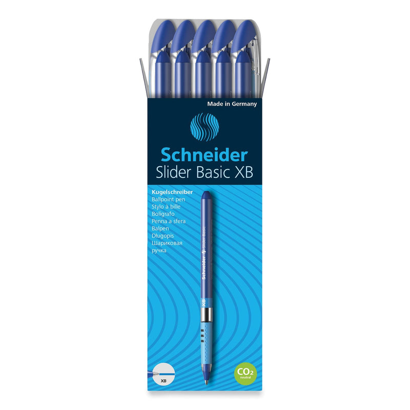 Schneider Slider Basic Ballpoint Pen, Stick, Extra-Bold 1.4 mm, Blue Ink, Blue Barrel, 10/Box