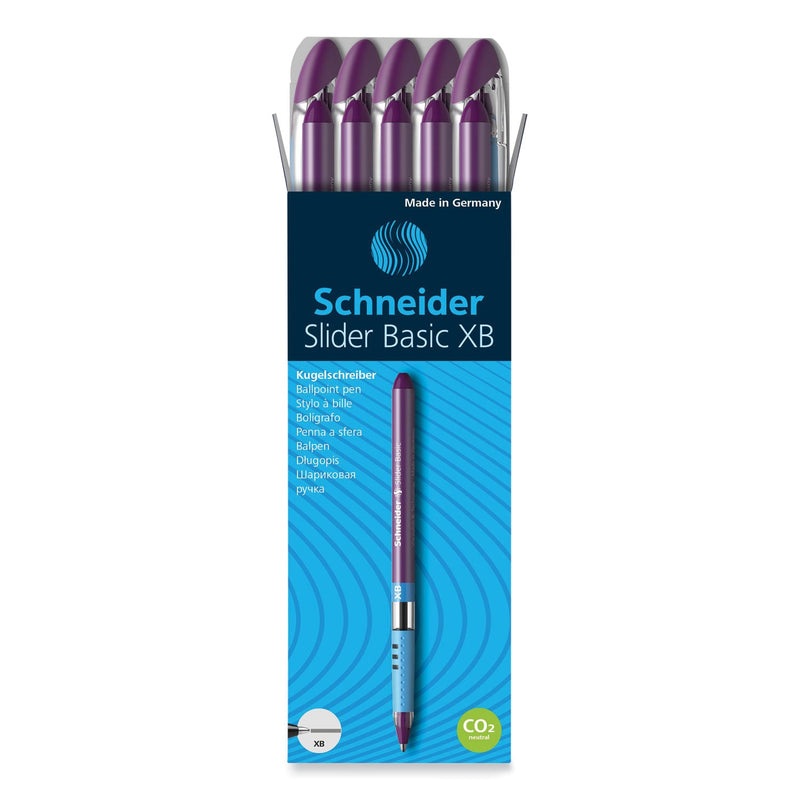 Schneider Slider Basic Ballpoint Pen, Stick, Extra-Bold 1.4 mm, Violet Ink, Violet Barrel, 10/Box