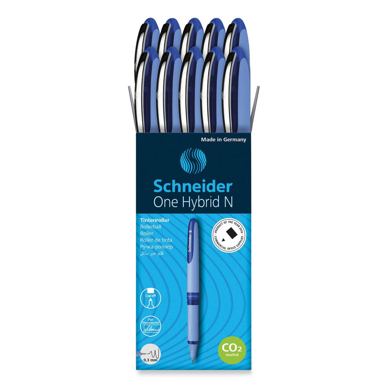 Schneider One Hybrid N Roller Ball Pen, Stick, Extra-Fine 0.3 mm, Blue Ink, Blue Barrel, 10/Box