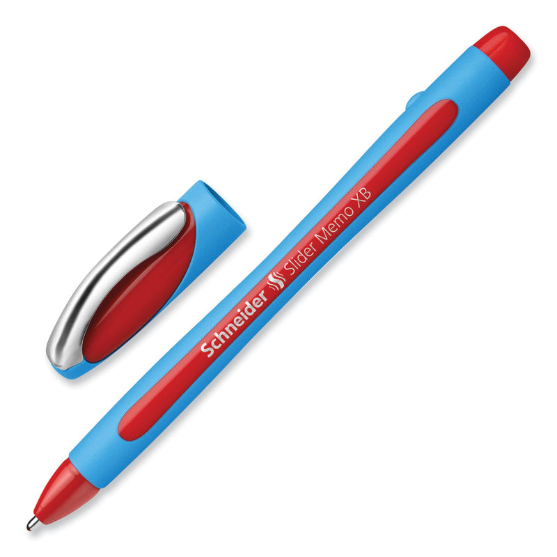 Schneider Slider Memo XB Ballpoint Pen, Stick, Extra-Bold 1.4 mm, Red Ink, Red/Light Blue Barrel, 10/Box