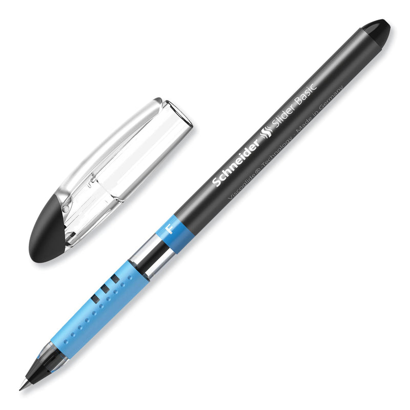 Schneider Slider Basic Ballpoint Pen, Stick, Fine 0.7 mm, Black Ink, Black Barrel, 10/Box