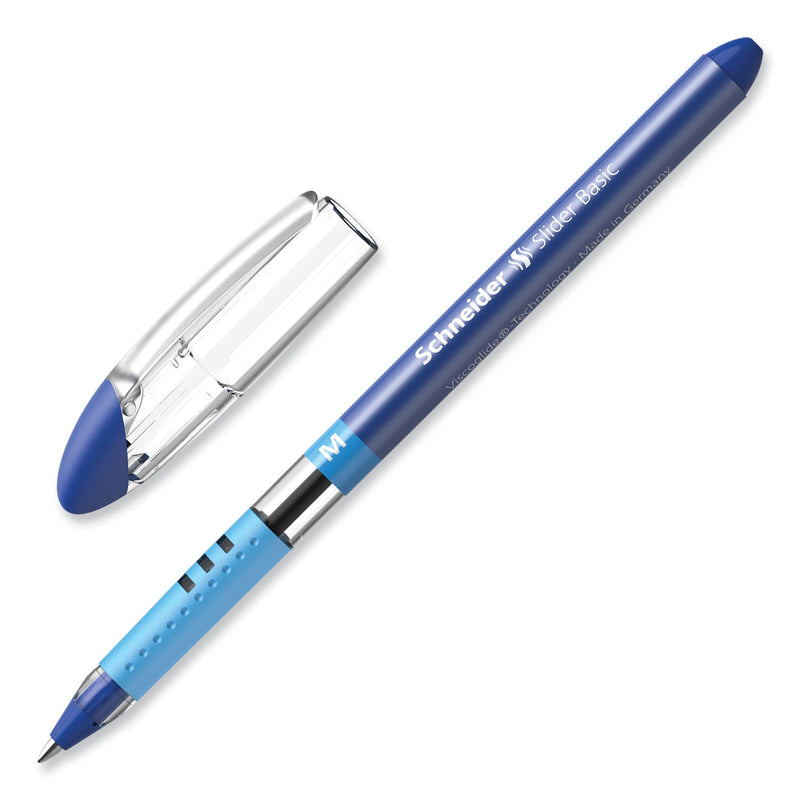 Schneider Slider Basic Ballpoint Pen, Stick, Medium 0.8 mm, Blue Ink, Blue Barrel, 10/Box