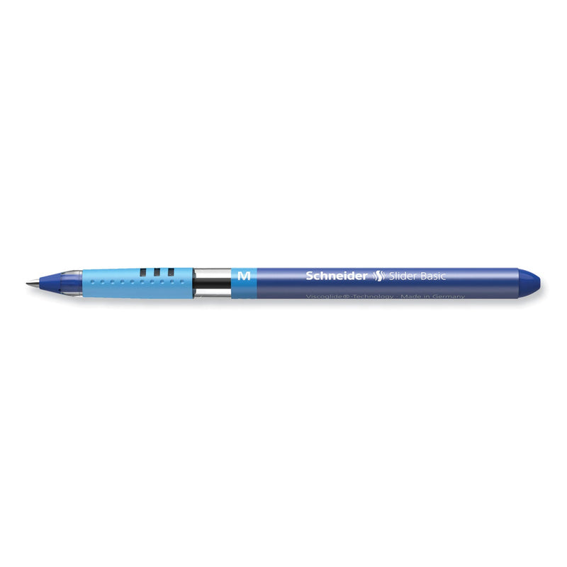 Schneider Slider Basic Ballpoint Pen, Stick, Medium 0.8 mm, Blue Ink, Blue Barrel, 10/Box