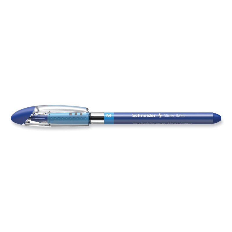 Schneider Slider Basic Ballpoint Pen, Stick, Medium 0.8 mm, Blue Ink, Blue Barrel, 10/Box