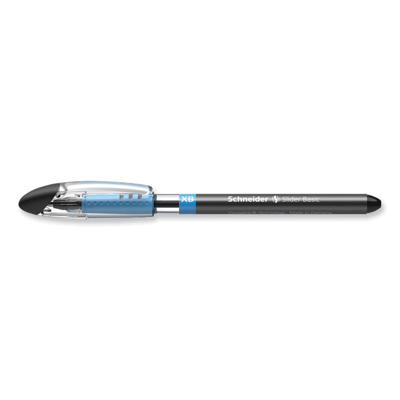 Schneider Slider Basic Ballpoint Pen, Stick, Extra-Bold 1.4 mm, Black Ink, Black Barrel, 10/Box