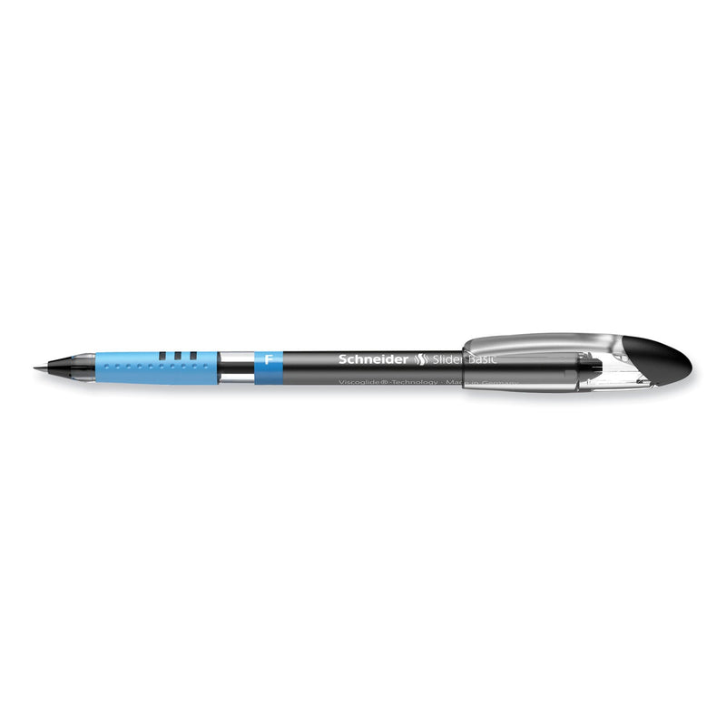 Schneider Slider Basic Ballpoint Pen, Stick, Fine 0.7 mm, Black Ink, Black Barrel, 10/Box