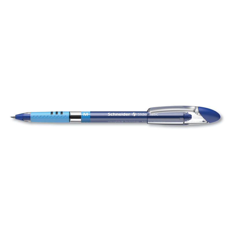 Schneider Slider Basic Ballpoint Pen, Stick, Medium 0.8 mm, Blue Ink, Blue Barrel, 10/Box