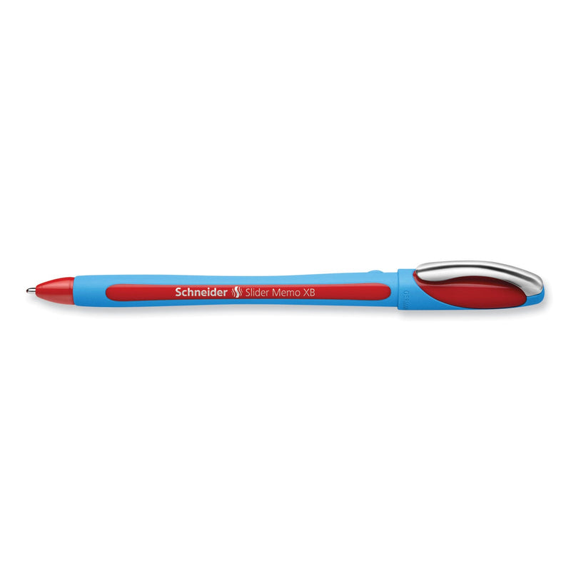 Schneider Slider Memo XB Ballpoint Pen, Stick, Extra-Bold 1.4 mm, Red Ink, Red/Light Blue Barrel, 10/Box