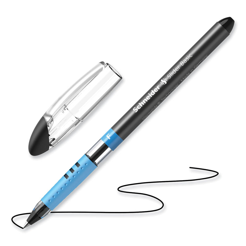 Schneider Slider Basic Ballpoint Pen, Stick, Fine 0.7 mm, Black Ink, Black Barrel, 10/Box