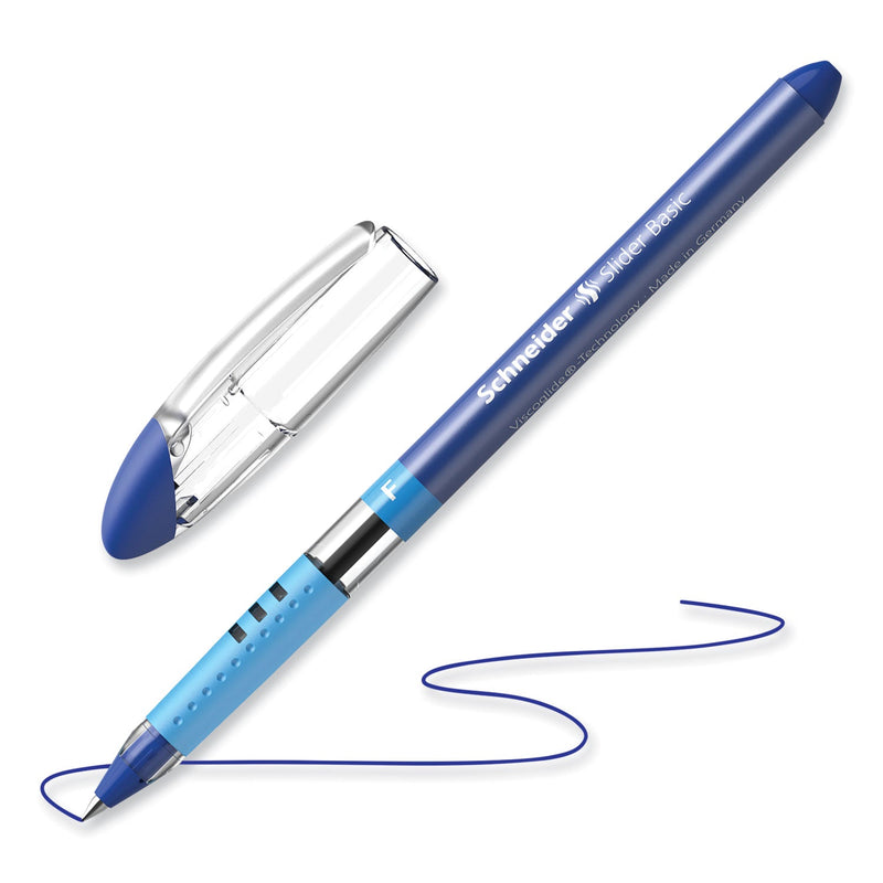 Schneider Slider Basic Ballpoint Pen, Stick, Fine 0.7 mm, Blue Ink, Blue Barrel, 10/Box