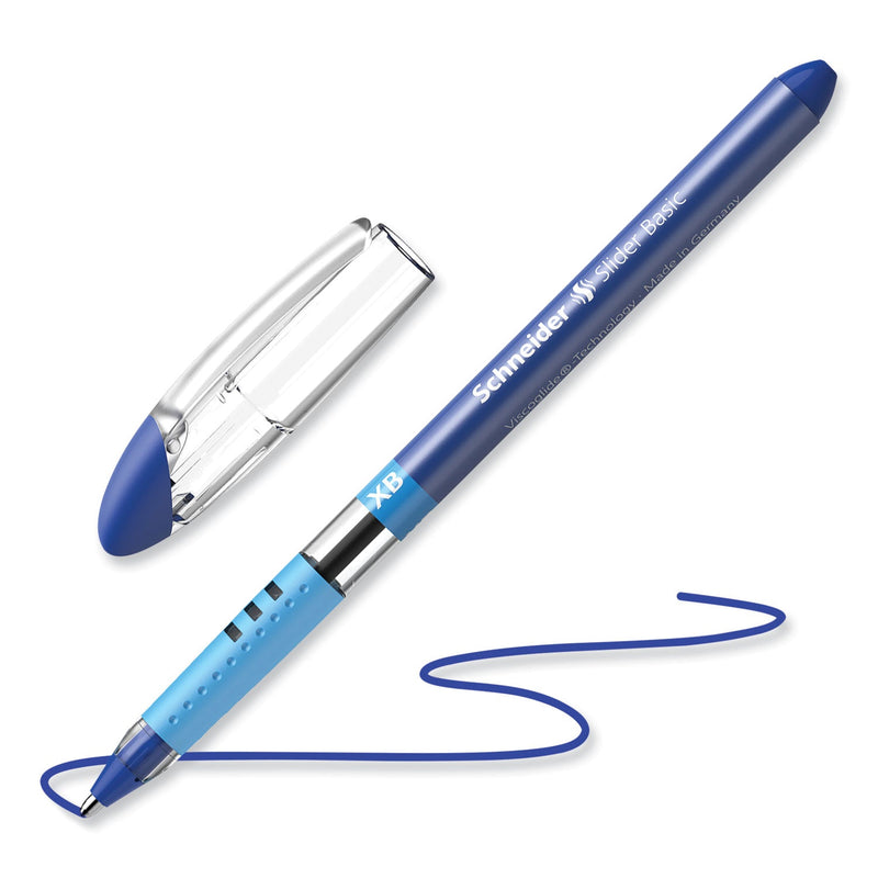 Schneider Slider Basic Ballpoint Pen, Stick, Extra-Bold 1.4 mm, Blue Ink, Blue Barrel, 10/Box