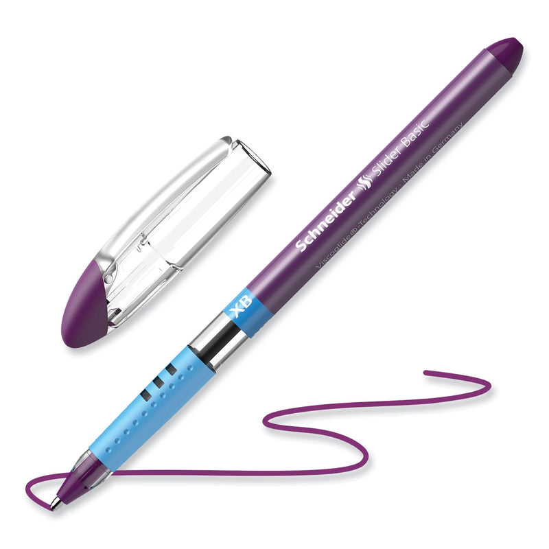 Schneider Slider Basic Ballpoint Pen, Stick, Extra-Bold 1.4 mm, Violet Ink, Violet Barrel, 10/Box