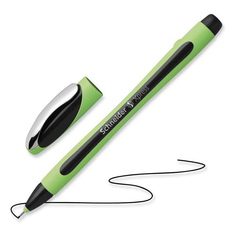 Schneider Xpress Fineliner Porous Point Pen, Stick, Medium 0.8 mm, Black Ink, Black/Green Barrel, 10/Box