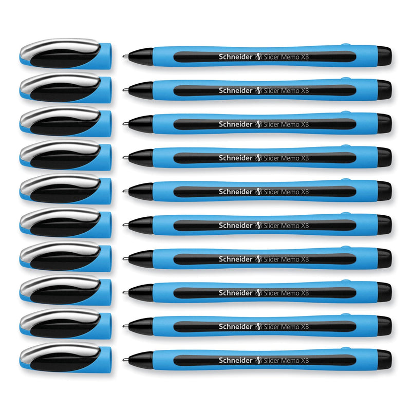 Schneider Slider Memo XB Ballpoint Pen, Stick, Extra-Bold 1.4 mm, Black Ink, Black/Light Blue Barrel, 10/Box