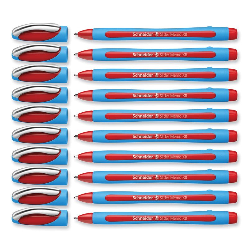 Schneider Slider Memo XB Ballpoint Pen, Stick, Extra-Bold 1.4 mm, Red Ink, Red/Light Blue Barrel, 10/Box