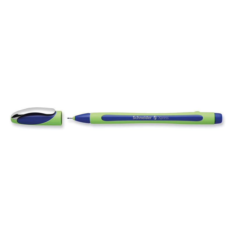 Schneider Xpress Fineliner Porous Point Pen, Stick, Medium 0.8 mm, Blue Ink, Blue/Green Barrel, 10/Box