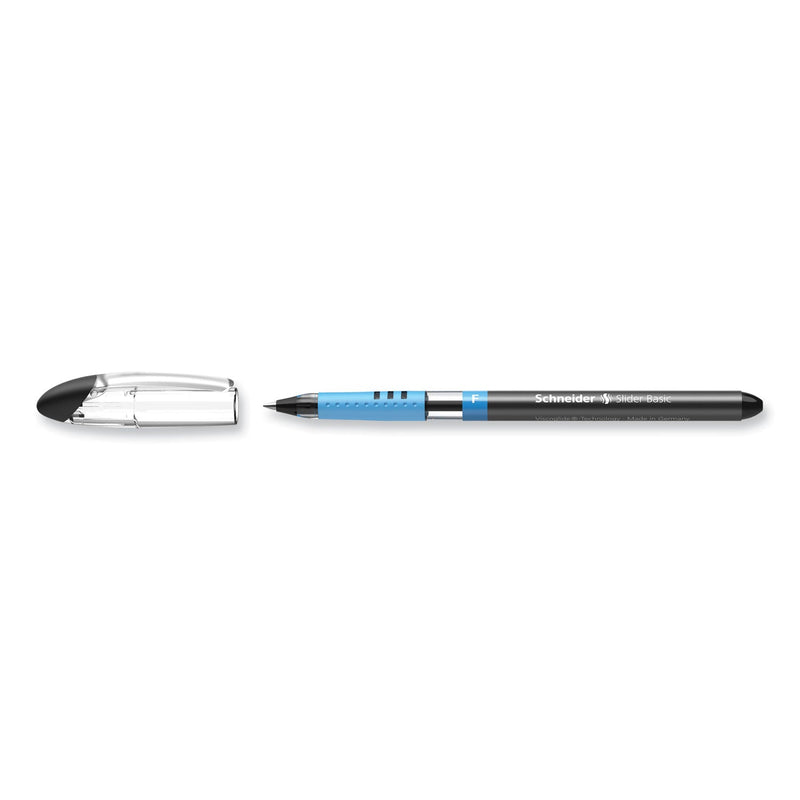 Schneider Slider Basic Ballpoint Pen, Stick, Fine 0.7 mm, Black Ink, Black Barrel, 10/Box
