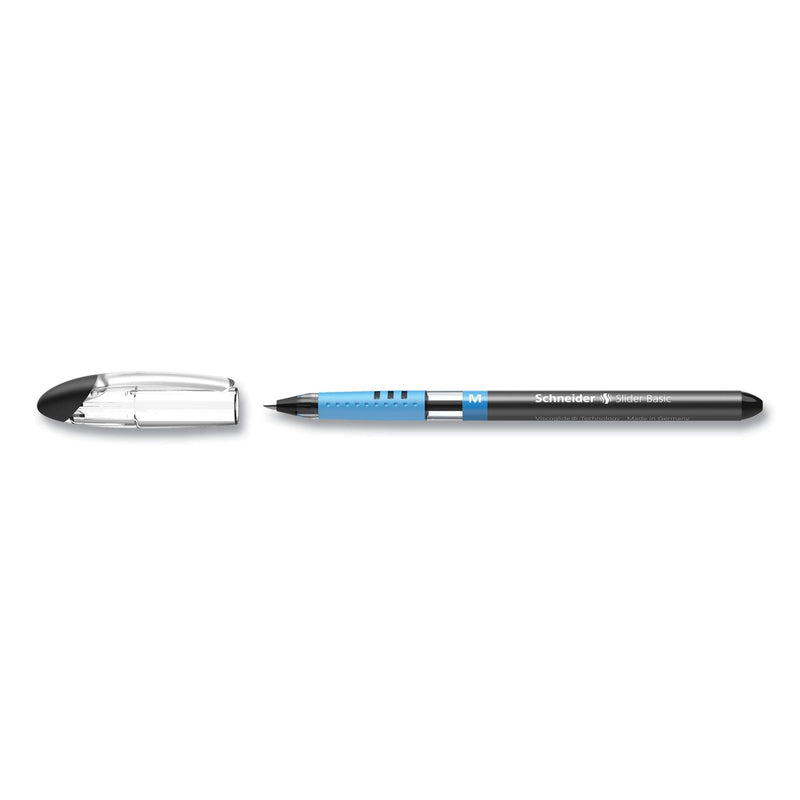 Schneider Slider Basic Ballpoint Pen, Stick, Medium 0.8 mm, Black Ink, Black Barrel, 10/Box