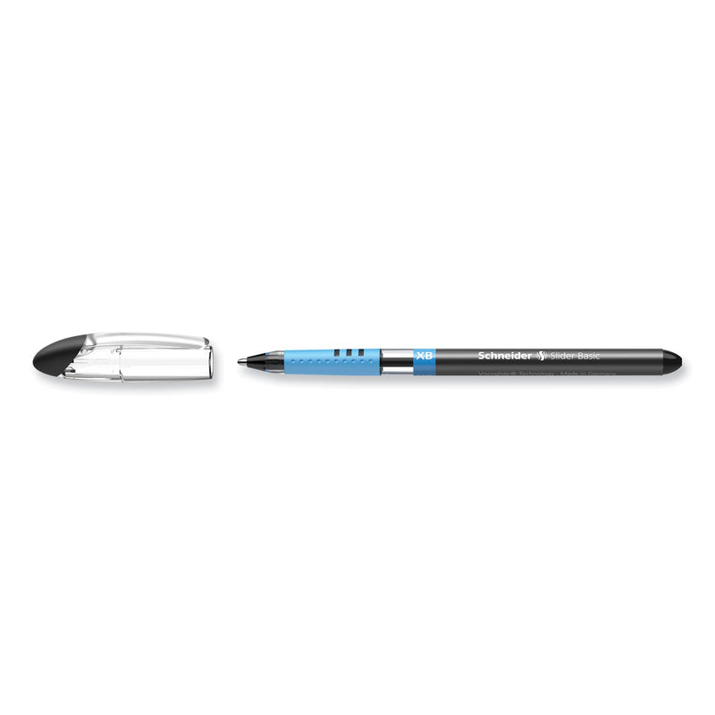 Schneider Slider Basic Ballpoint Pen, Stick, Extra-Bold 1.4 mm, Black Ink, Black Barrel, 10/Box