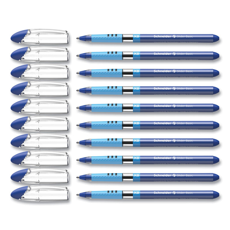 Schneider Slider Basic Ballpoint Pen, Stick, Extra-Bold 1.4 mm, Blue Ink, Blue Barrel, 10/Box