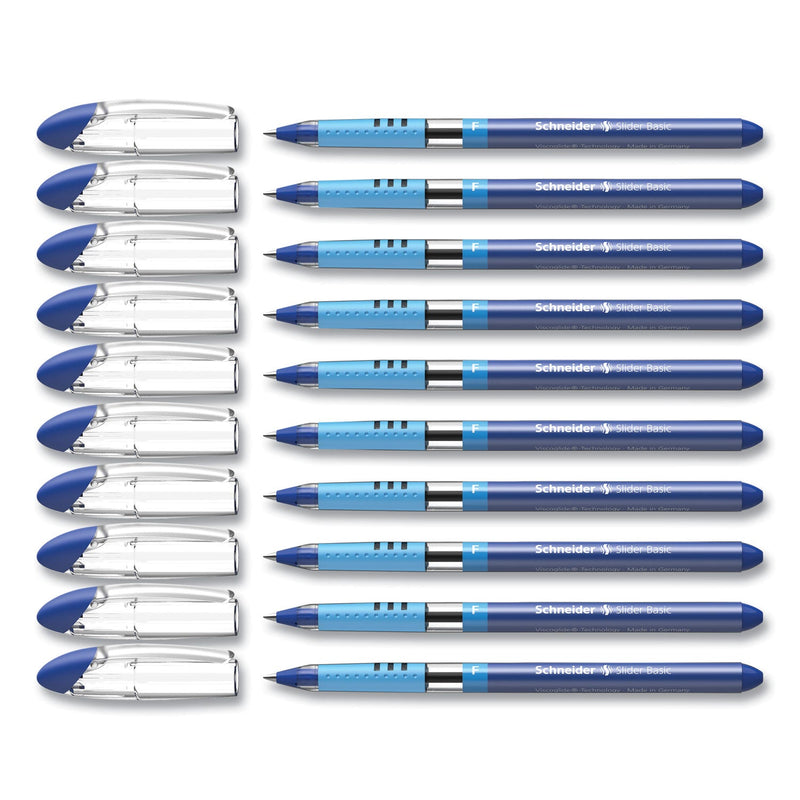 Schneider Slider Basic Ballpoint Pen, Stick, Fine 0.7 mm, Blue Ink, Blue Barrel, 10/Box