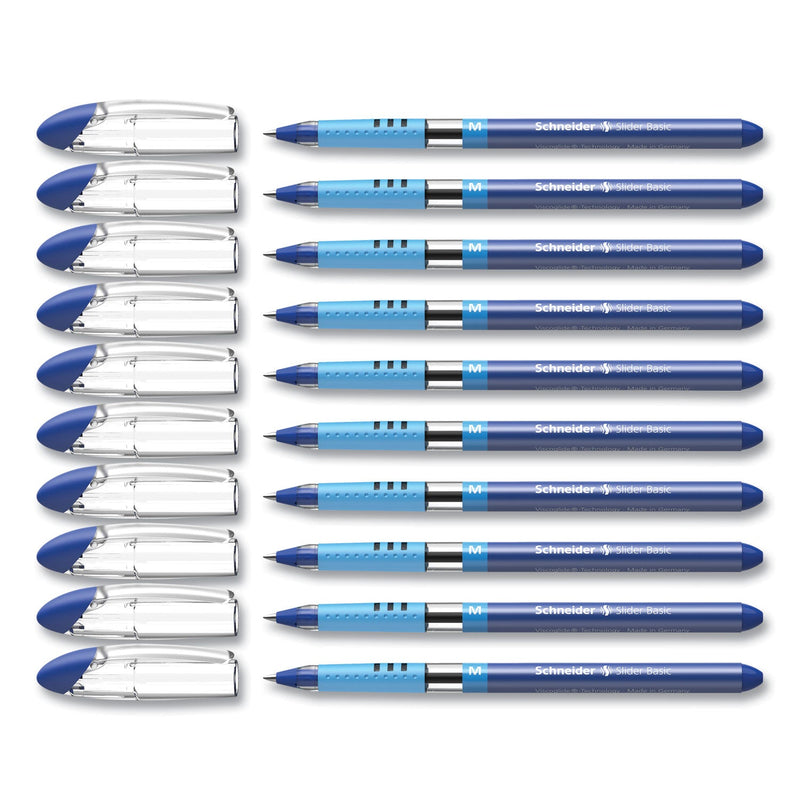 Schneider Slider Basic Ballpoint Pen, Stick, Medium 0.8 mm, Blue Ink, Blue Barrel, 10/Box