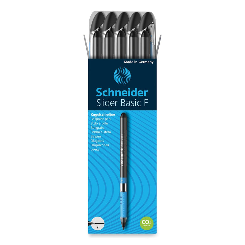 Schneider Slider Basic Ballpoint Pen, Stick, Fine 0.7 mm, Black Ink, Black Barrel, 10/Box