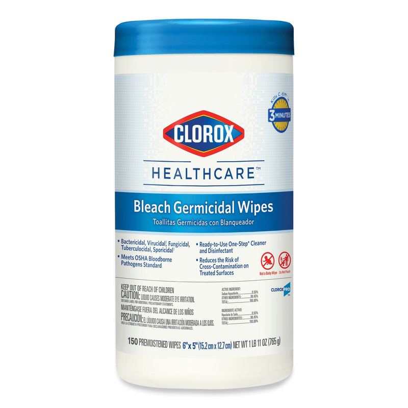 Clorox Bleach Germicidal Wipes, 6.75 x 9, Unscented, 70/Canister
